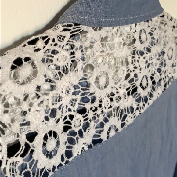 Denim Button Up w Tie & Lace - Picture 3 of 6